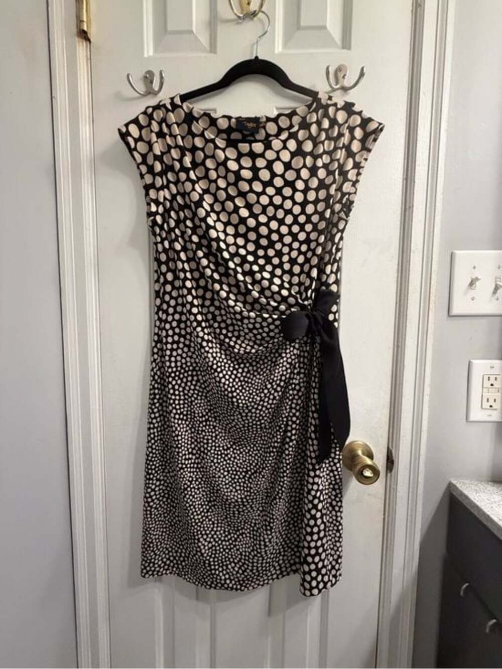 Just...Taylor Black and Cream Polka Dot Side-Tie Midi Dress Size 14